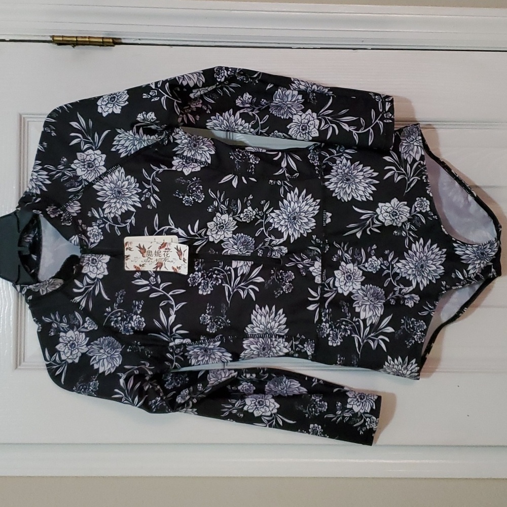 Ao Nihua Black & White Floral Bodysuit XL